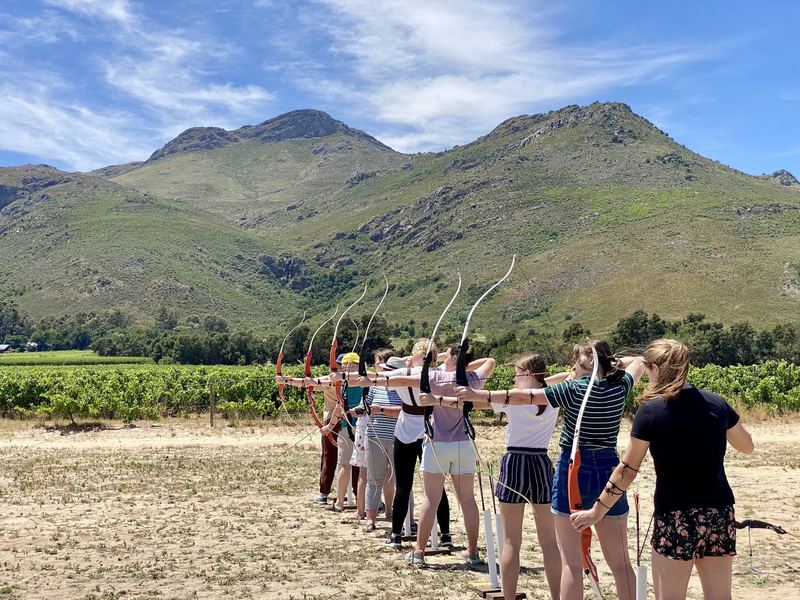 Group class shooting in front of the Paarl mountains